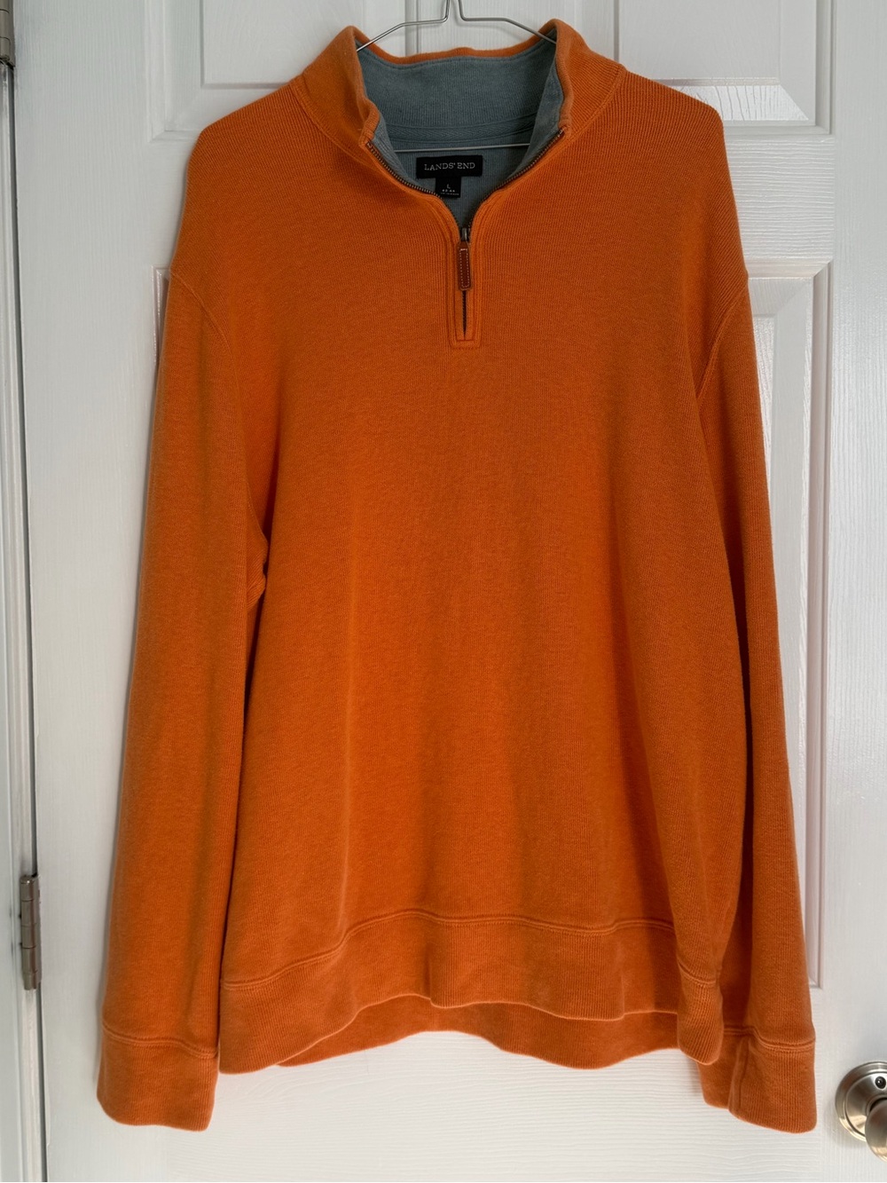 Lands' End Men’s Long Sleeve 1/4 Zip Orange Pullover Large 42-44